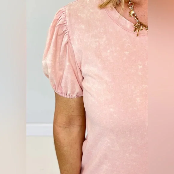 BiBi Pink Puff Sleeve Mineral Wash Dress - Picture 8 of 9